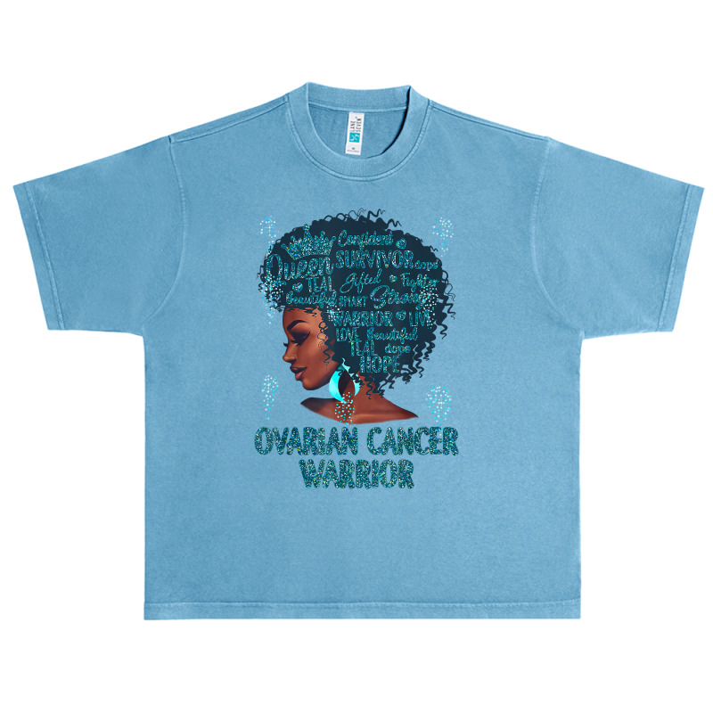 Black Woman Afro African Ovarian Cancer Warrior Teal Gifts T Shirt Urban Heavy T-shirt | Artistshot