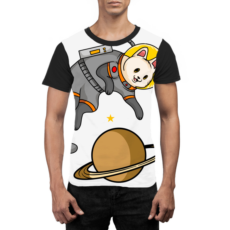 Cat Astronaut Cartoon Graphic T-shirt | Artistshot