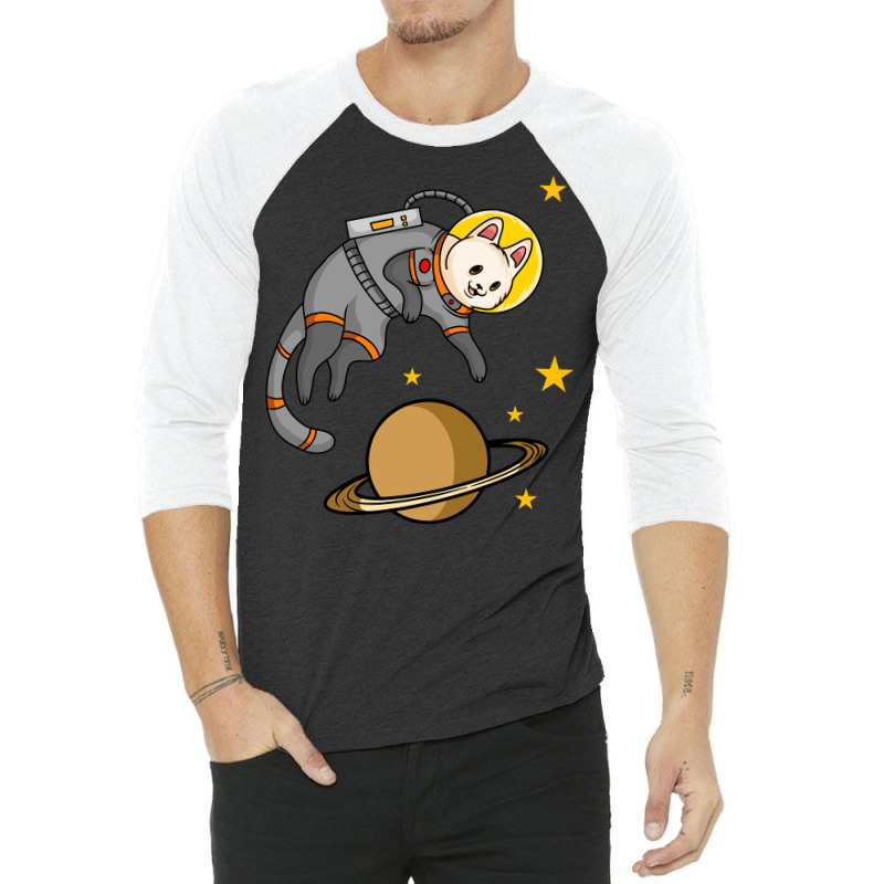 Cat Astronaut Cartoon 3/4 Sleeve Shirt | Artistshot