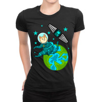 Cartoon Orange Cat Astronaut Flying In The Space Ladies Fitted T-shirt | Artistshot