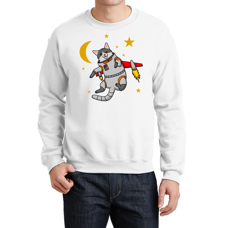 Astronaut Cat Flies Into Space Crewneck Sweatshirt | Artistshot