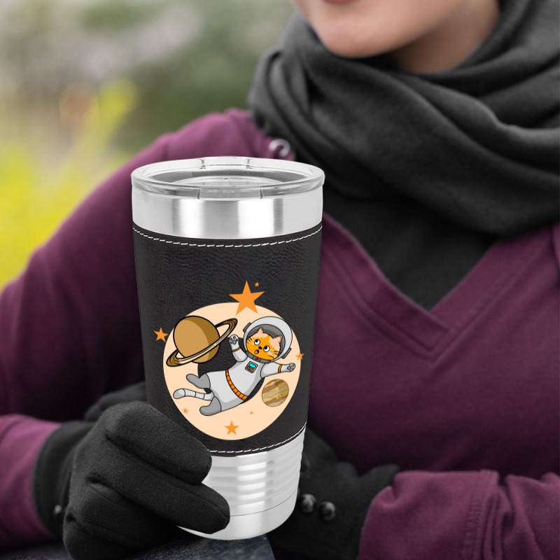 Astronaut Cat Flying In Space Amazed To See Planet Leatherette Tumbler | Artistshot