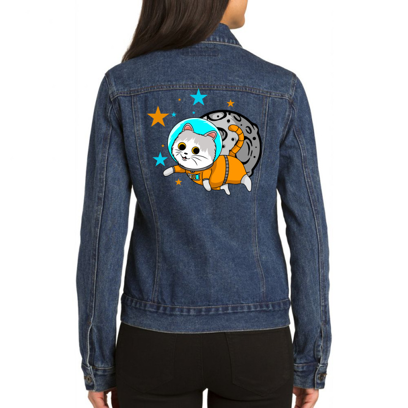 Cat Astronaut Ladies Denim Jacket by rilote | Artistshot