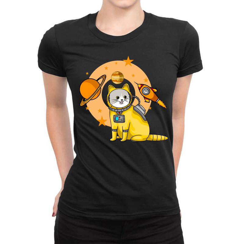 Astronaut Cat Ladies Fitted T-Shirt by rilote | Artistshot