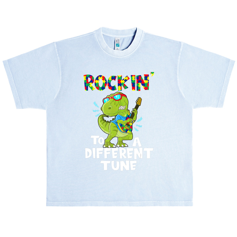 Rockin To A Different Tune Autism Awareness Dinosaur Urban Heavy T-shirt by LeiThompson | Artistshot