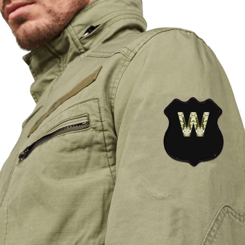 Letter W T  Shirt Letter W Monogram Olive Green Abstract Pattern Paint Shield Patch | Artistshot