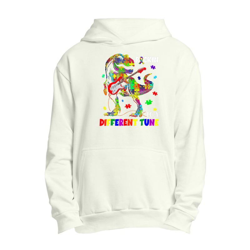 Rockin To A Different Tune Autism Awareness Trex Dinosaur Urban Pullover Hoodie by LeiThompson | Artistshot