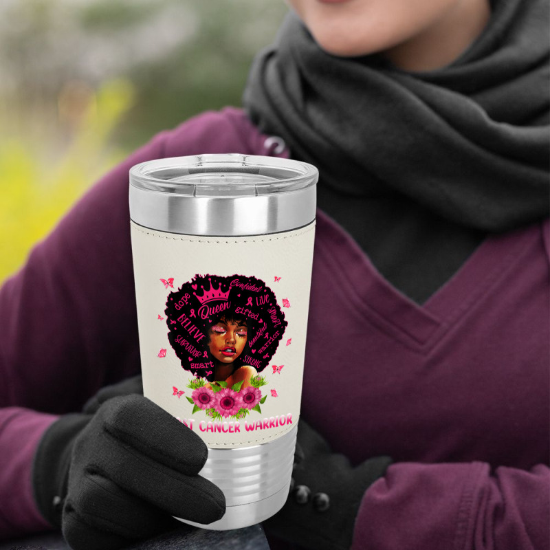 Black Women Black Queen Breast Cancer Warrior Pink Ribbon T Shirt Leatherette Tumbler | Artistshot