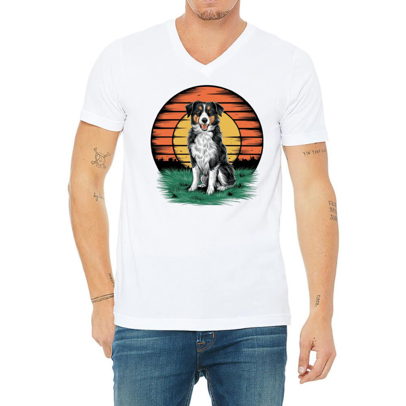 Vintage Sunset With A Cool Dog V-neck Tee | Artistshot