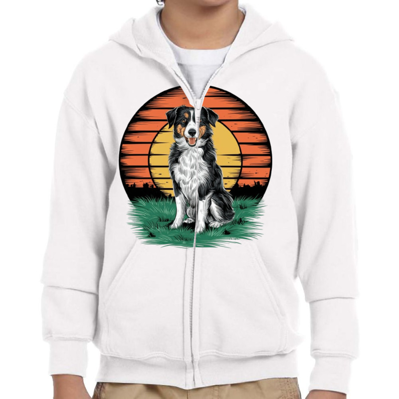 Vintage Sunset With A Cool Dog Youth Zipper Hoodie | Artistshot