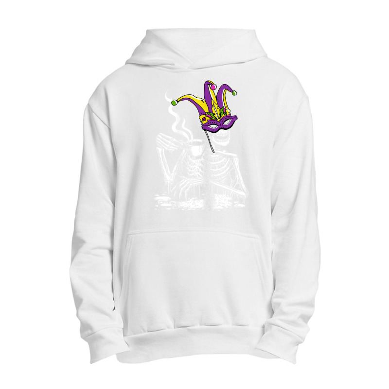 Womens Skeleton Drinking Coffee Mardi Gras Masquerade Parade Party T S Urban Pullover Hoodie | Artistshot