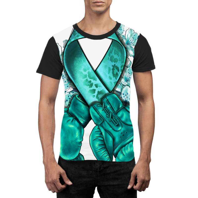 Ovarian Cancer Teal Ribbon With Boxing Gloves Graphic T-shirt | Artistshot