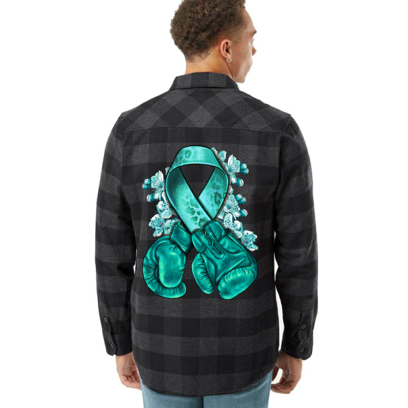 Ovarian Cancer Teal Ribbon With Boxing Gloves Flannel Shirt | Artistshot