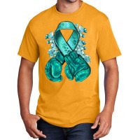 Ovarian Cancer Teal Ribbon With Boxing Gloves Basic T-shirt | Artistshot