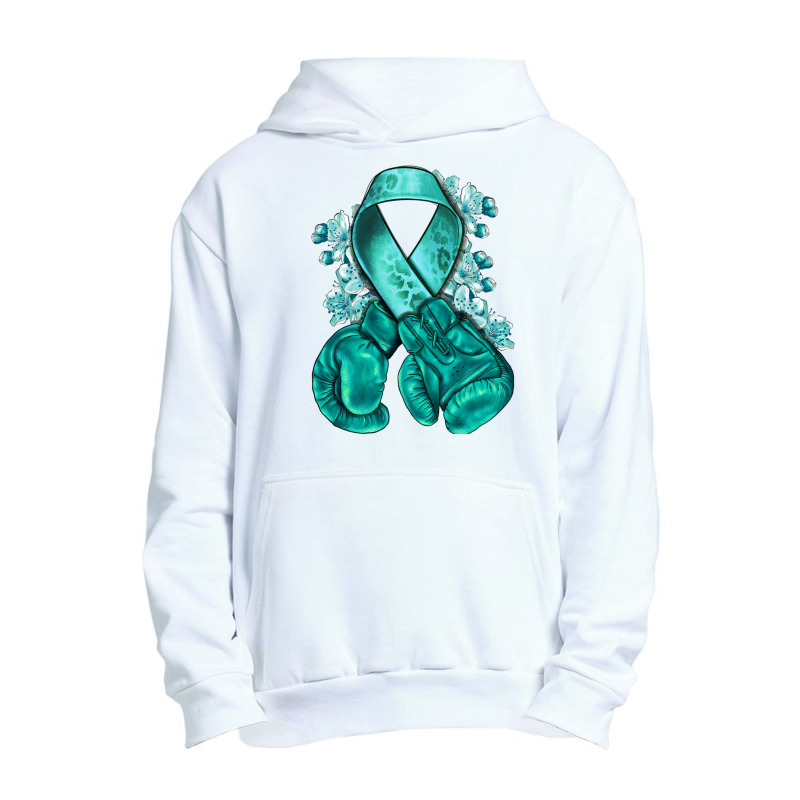 Ovarian Cancer Teal Ribbon With Boxing Gloves Urban Pullover Hoodie | Artistshot