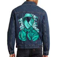 Ovarian Cancer Teal Ribbon With Boxing Gloves Men Denim Jacket | Artistshot