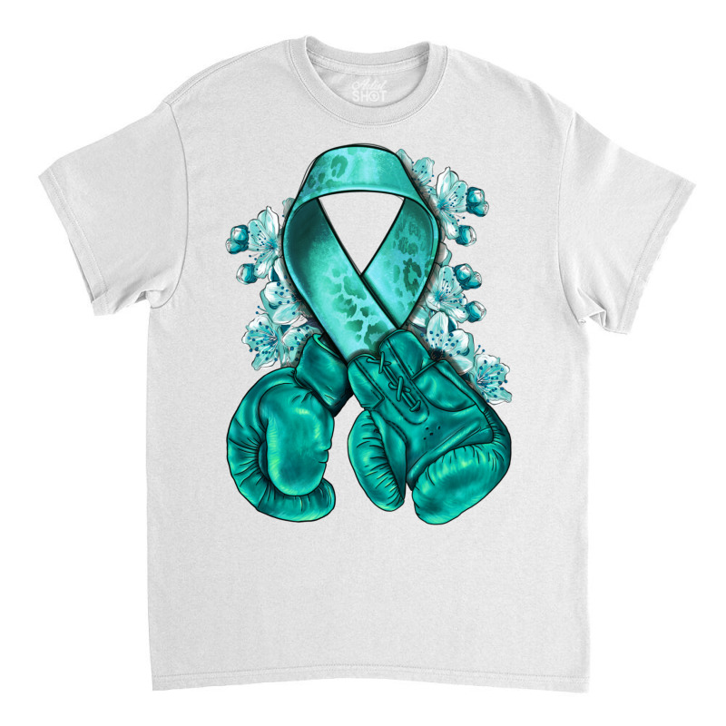 Ovarian Cancer Teal Ribbon With Boxing Gloves Classic T-shirt | Artistshot