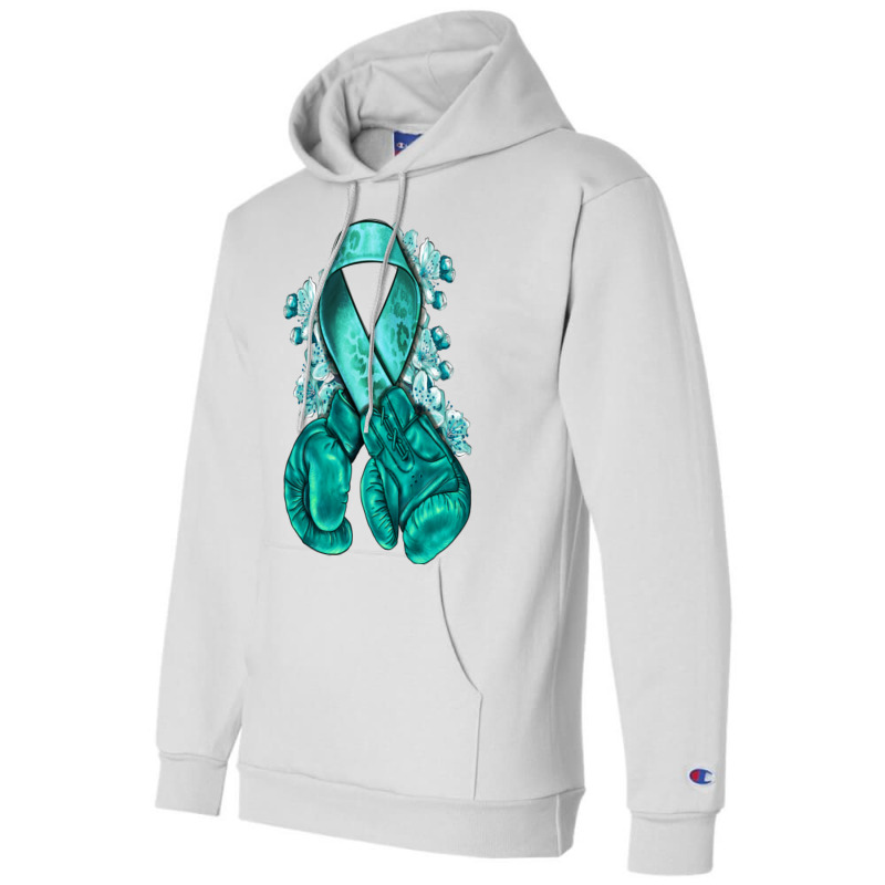 Ovarian Cancer Teal Ribbon With Boxing Gloves Champion Hoodie | Artistshot