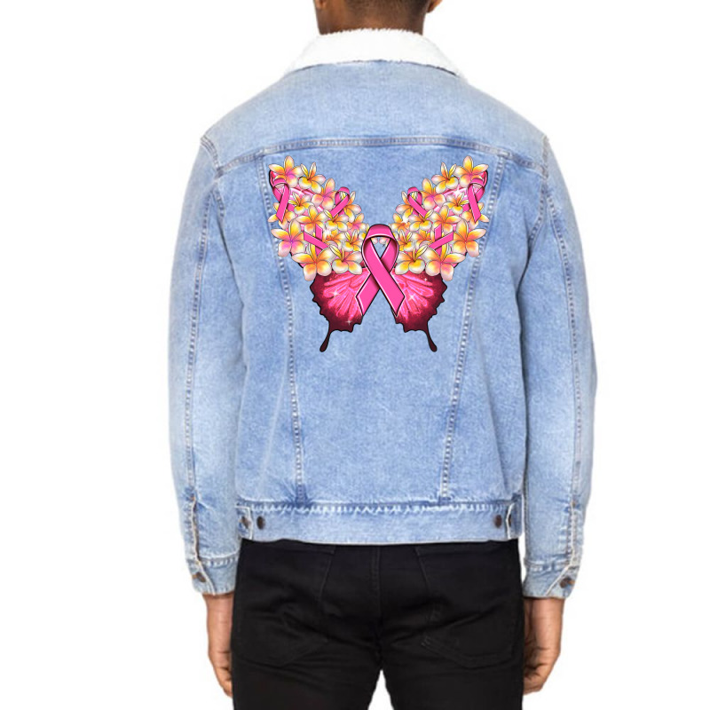 Pink Ribbon Breast Cancer Butterfly Unisex Sherpa-lined Denim Jacket | Artistshot