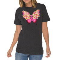 Pink Ribbon Breast Cancer Butterfly Vintage T-shirt | Artistshot