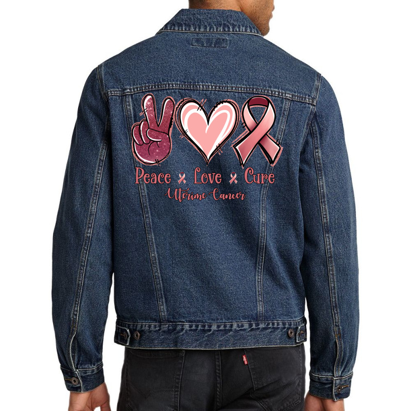 Peace Love Cure Uterine Cancer Men Denim Jacket | Artistshot