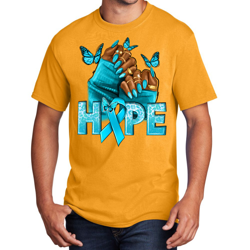 Hope Teal Ribbon Ovarian Cancer Nails Basic T-shirt | Artistshot