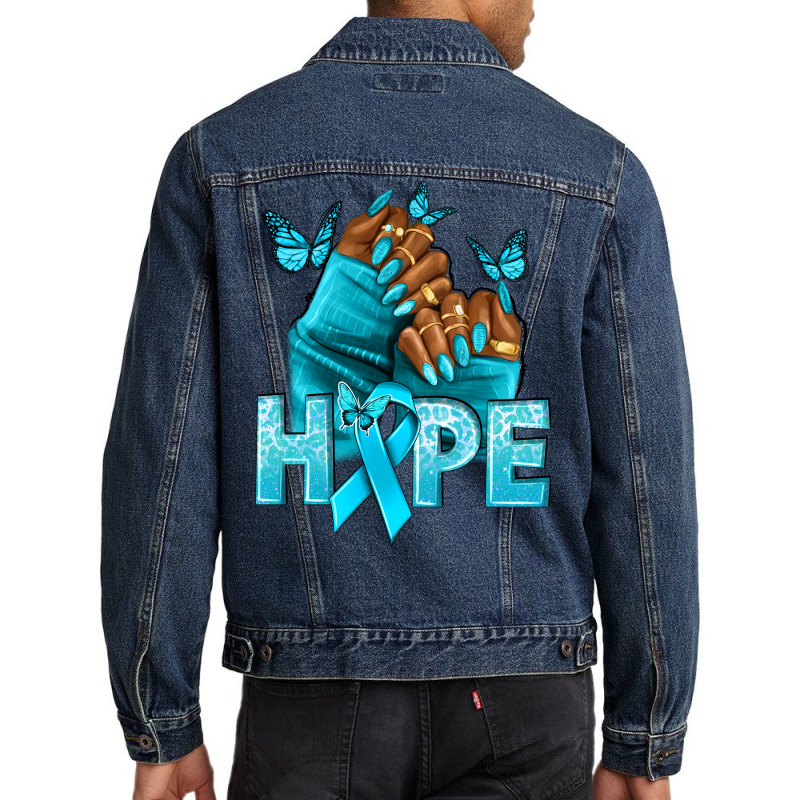 Hope Teal Ribbon Ovarian Cancer Nails Men Denim Jacket | Artistshot