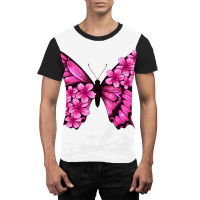 Floral Pink Butterfly Graphic T-shirt | Artistshot