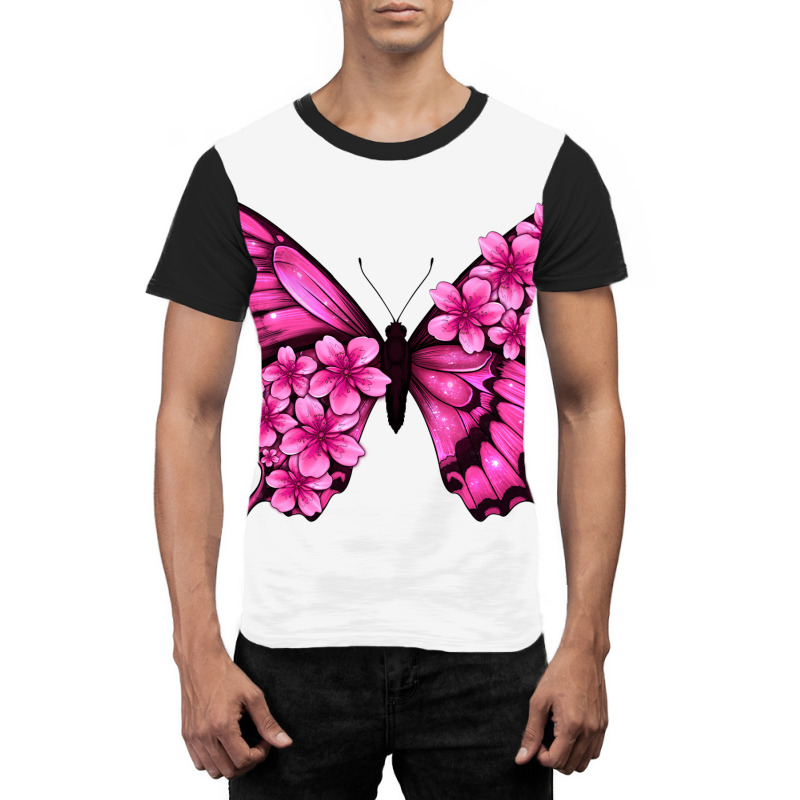 Floral Pink Butterfly Graphic T-shirt | Artistshot