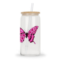 Floral Pink Butterfly Glass Tumbler | Artistshot