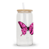 Floral Pink Butterfly Glass Tumbler | Artistshot