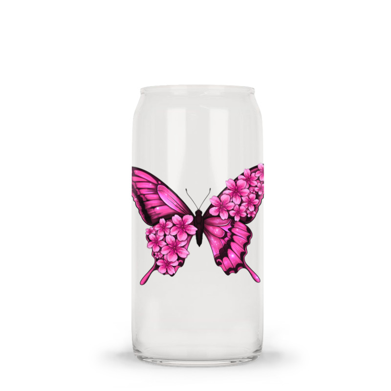 Floral Pink Butterfly Glass Tumbler | Artistshot