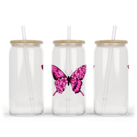 Floral Pink Butterfly Glass Tumbler | Artistshot