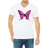 Floral Pink Butterfly V-neck Tee | Artistshot