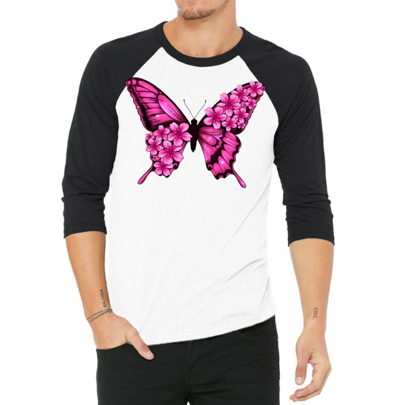 Floral Pink Butterfly 3/4 Sleeve Shirt | Artistshot