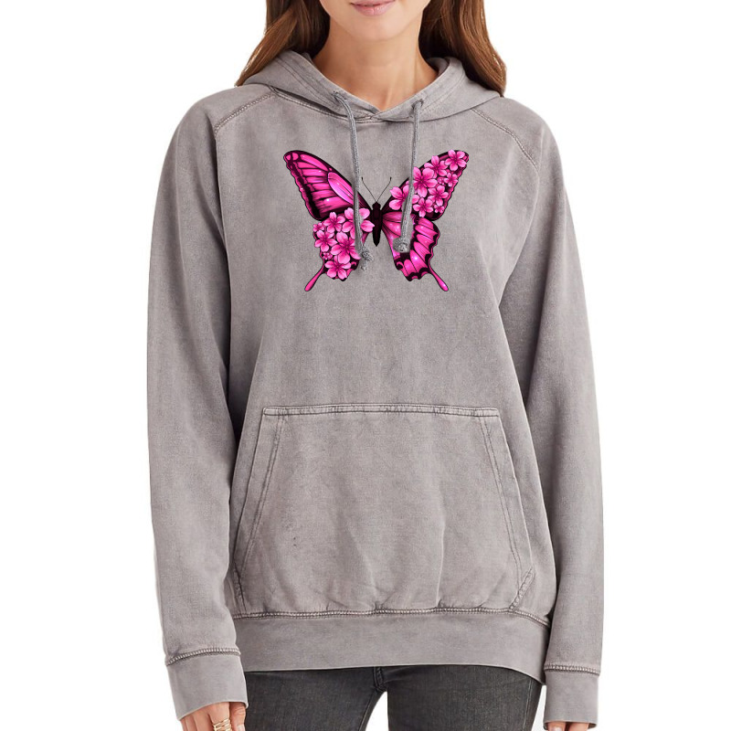 Floral Pink Butterfly Vintage Hoodie | Artistshot