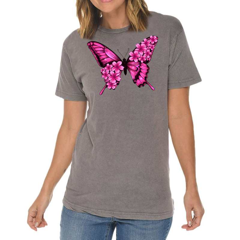 Floral Pink Butterfly Vintage T-shirt | Artistshot