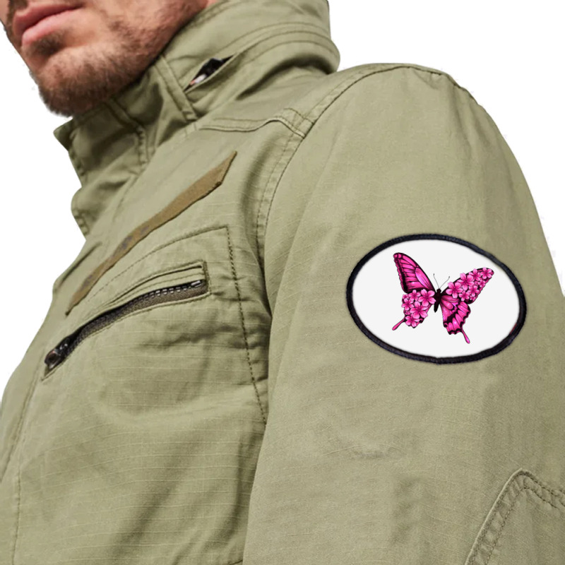 Floral Pink Butterfly Oval Patch | Artistshot