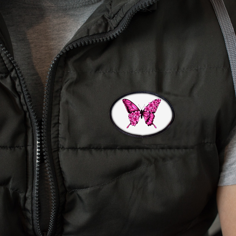 Floral Pink Butterfly Oval Patch | Artistshot