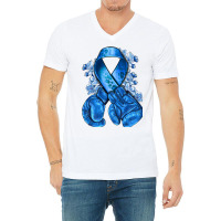 Blue Ribbon With Boxing Gloves V-neck Tee | Artistshot