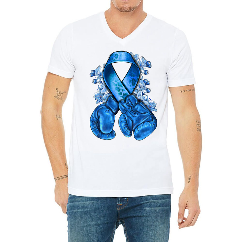 Blue Ribbon With Boxing Gloves V-neck Tee | Artistshot