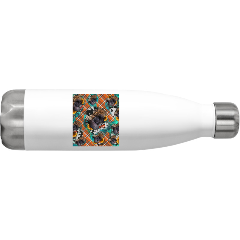 Thanksgiving Turkey Sunflower Turquoise Stainless Steel Water Bottle | Artistshot