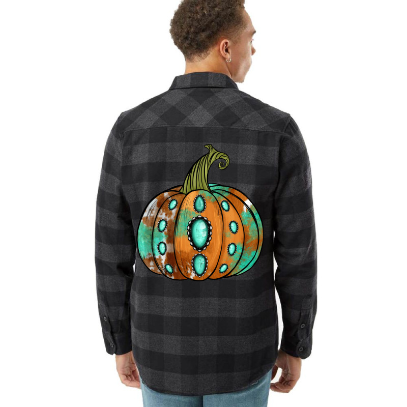 Western Cowhide Turquoise Pumpkin Flannel Shirt | Artistshot