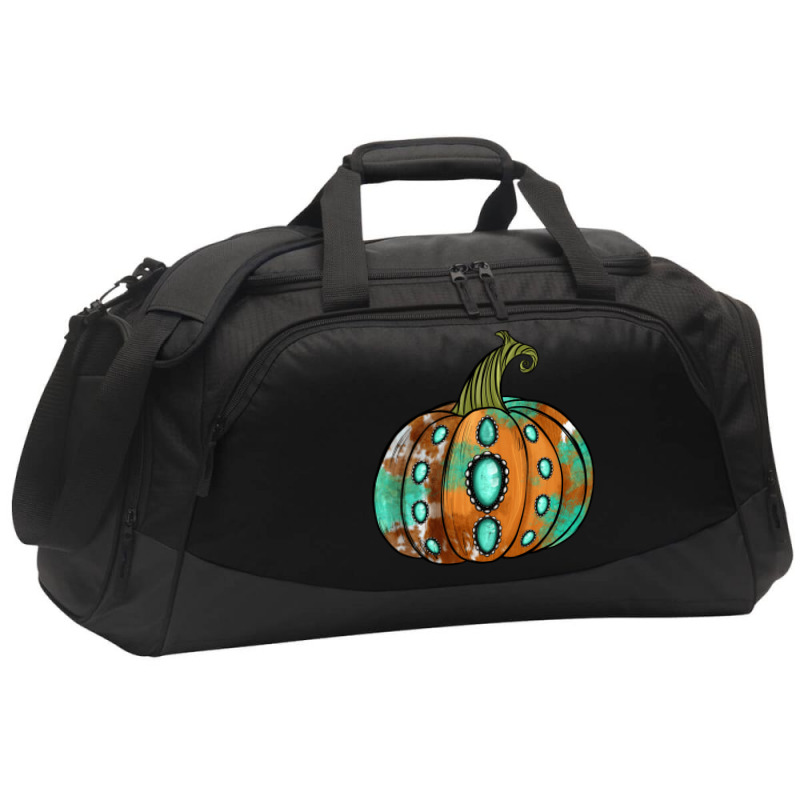 Western Cowhide Turquoise Pumpkin Active Duffel | Artistshot