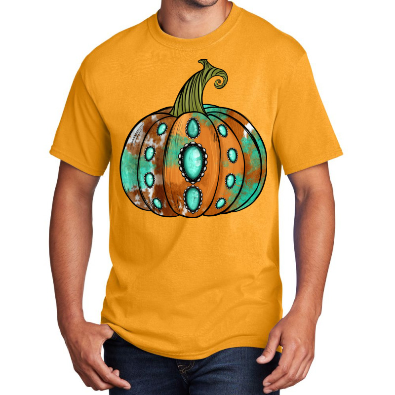 Western Cowhide Turquoise Pumpkin Basic T-shirt | Artistshot