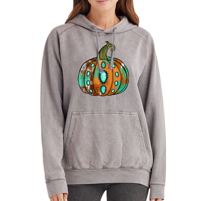 Western Cowhide Turquoise Pumpkin Vintage Hoodie | Artistshot