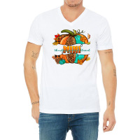 Thankful Grateful Blessed Mini Pumpkin V-neck Tee | Artistshot