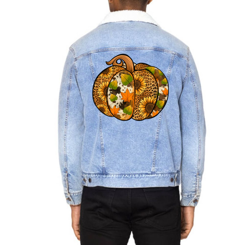 Leopard Cowhide Sunflower Pumpkin Unisex Sherpa-lined Denim Jacket | Artistshot