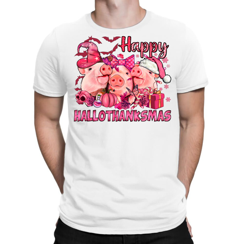 Happy Hallothanksmas Pigs Pink T-shirt | Artistshot