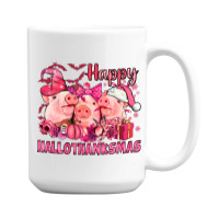 Happy Hallothanksmas Pigs Pink 15 Oz Coffee Mug | Artistshot